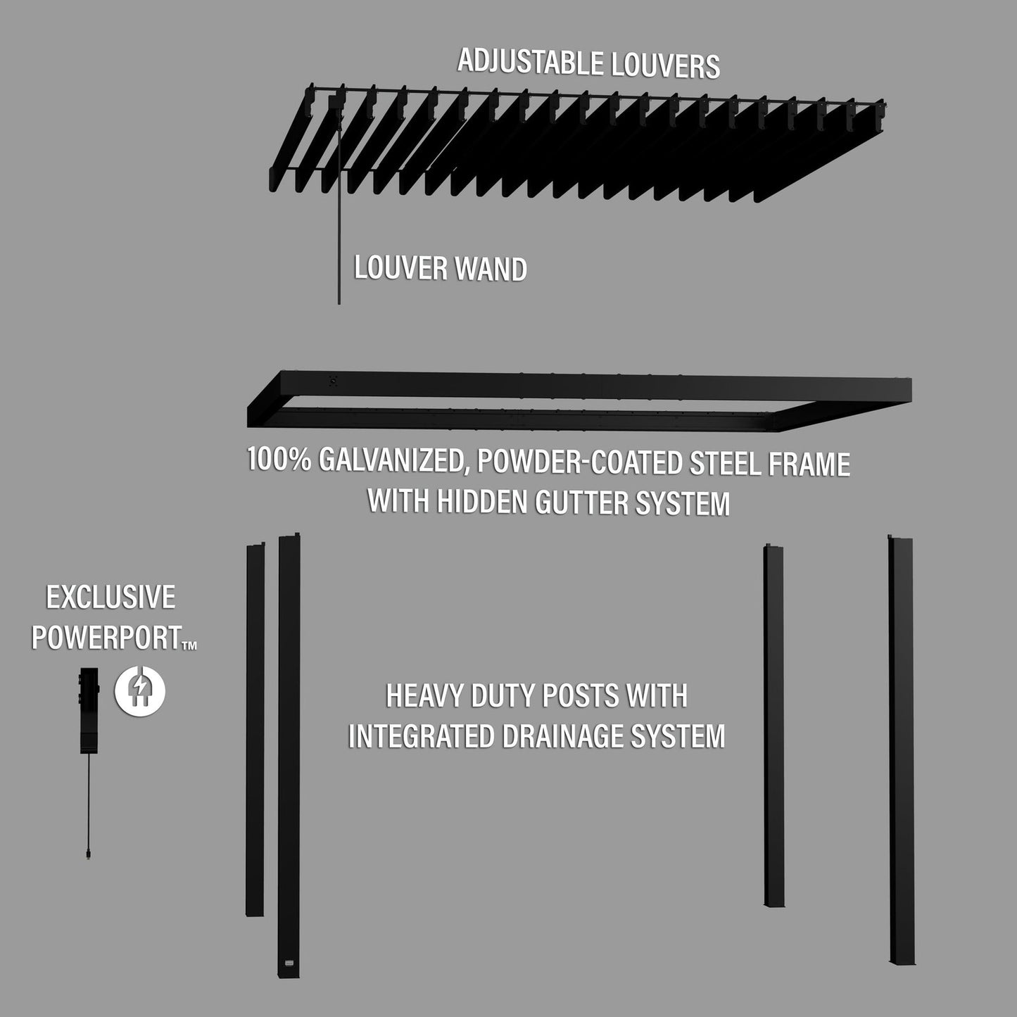 12×10 Sarasota Steel Louvered Pergola
