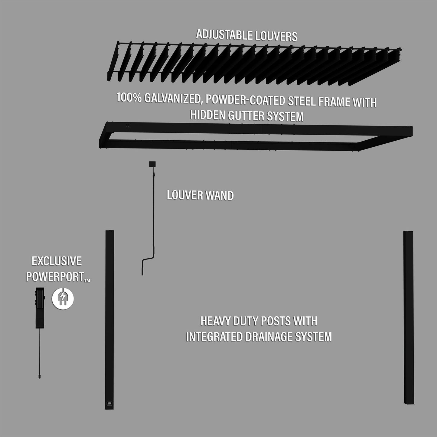 14×10 Evanston Wall Mounted Louvered Pergola