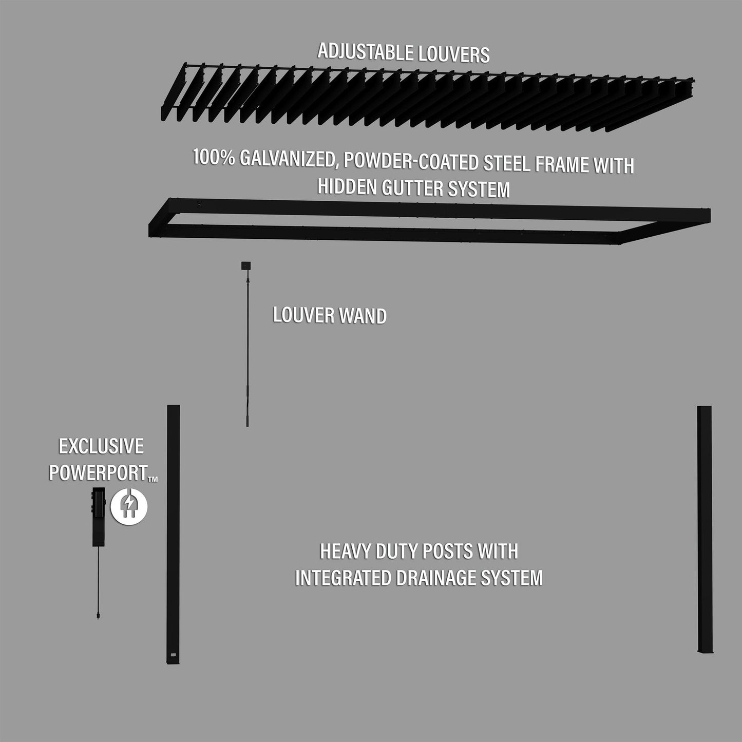 18×10 Evanston Wall Mounted Louvered Pergola
