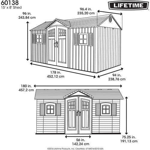 Lifetime 60138 15 ft. × 8 ft. Side-Entry Outdoor Storage Shed