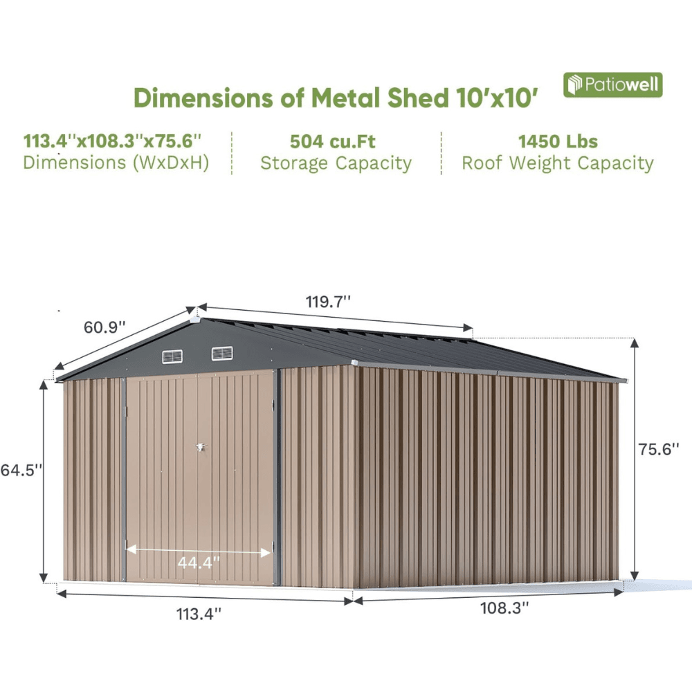 VEIKOUS 10 ft. × 10 ft. Outdoor Metal Storage Shed in Gray