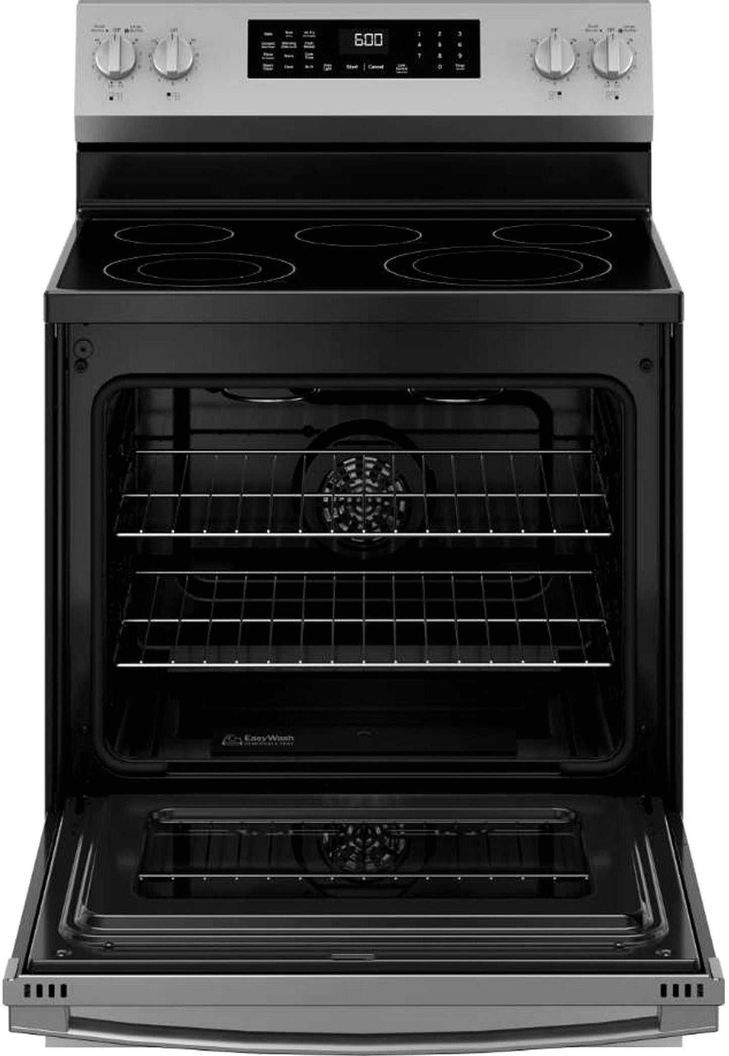 GE 30-inch Freestanding Electric Convection Range with No Preheat Air Fry, WiFi, and EasyWash Oven Tray, Stainless Steel