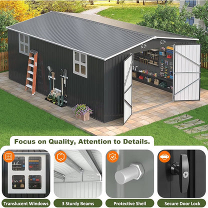 Besteagle 12 ft. × 18 ft. Outdoor Metal Storage Shed with Windows and Lockable Doors
