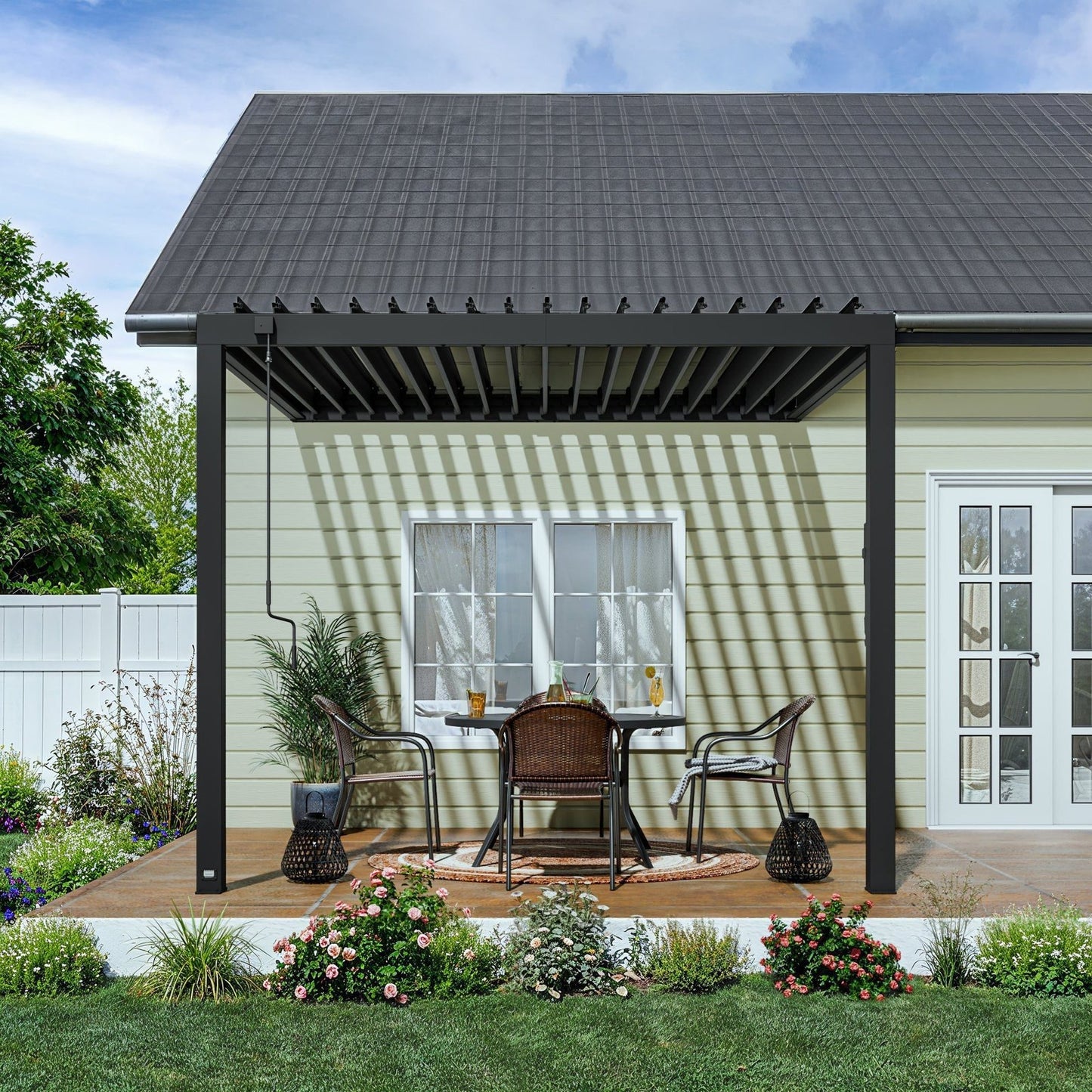 10×10 Evanston Wall Mounted Louvered Pergola