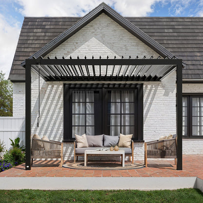 12×10 Evanston Wall Mounted Louvered Pergola