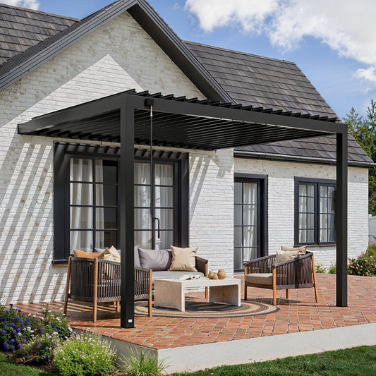 12×10 Evanston Wall Mounted Louvered Pergola