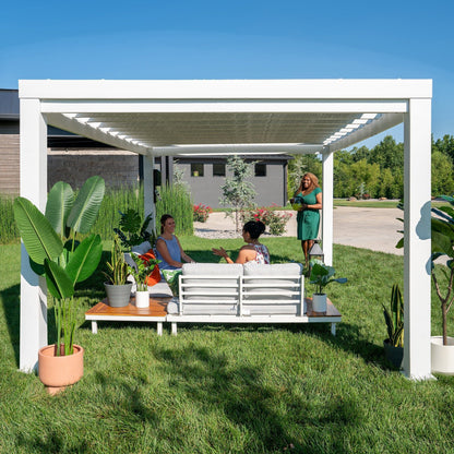 14×12 Windham Modern Steel Pergola With Sail Shade Soft Canopy