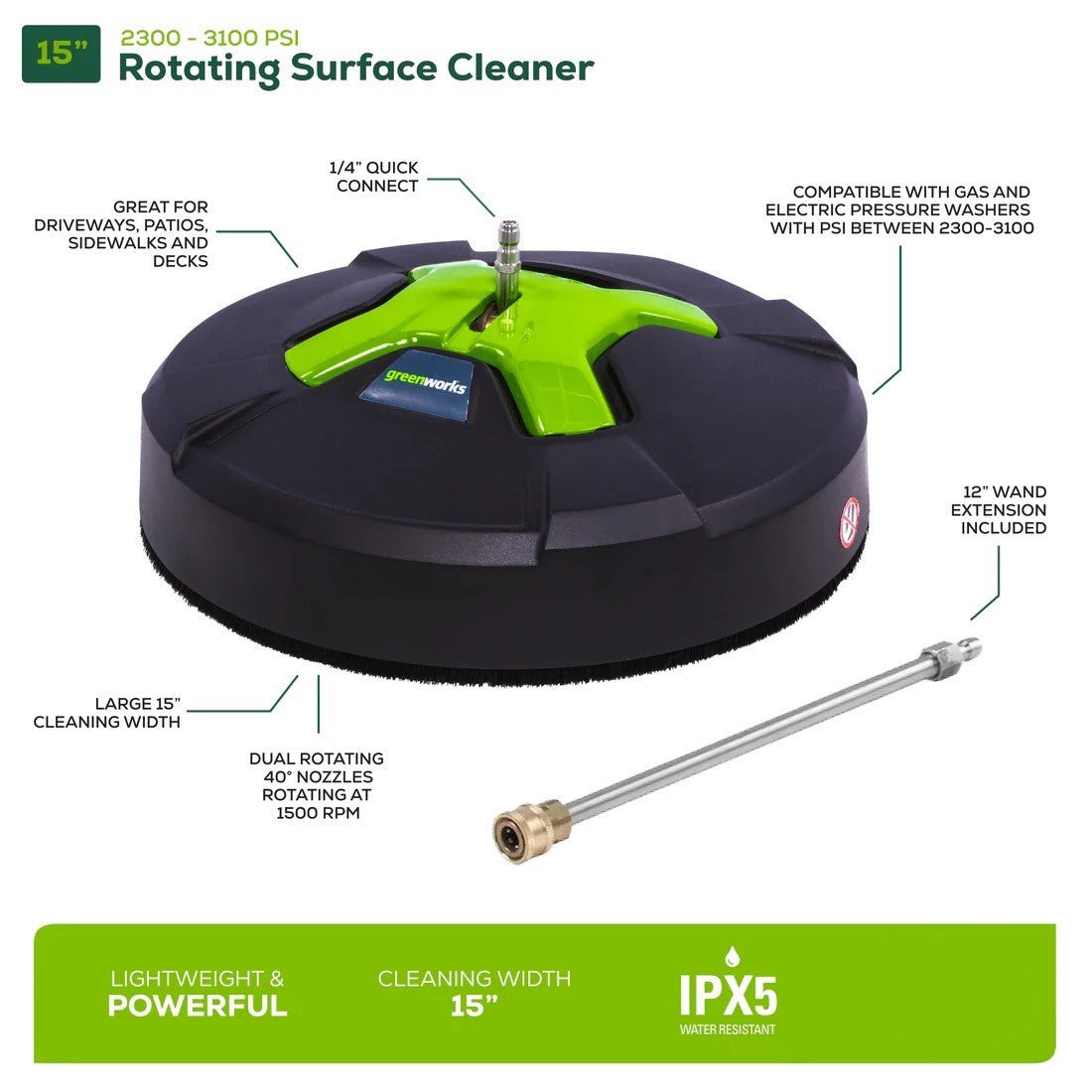 3000 PSI Pressure Washer w/ 15″ Surface Cleaner & Extension Combo Kit