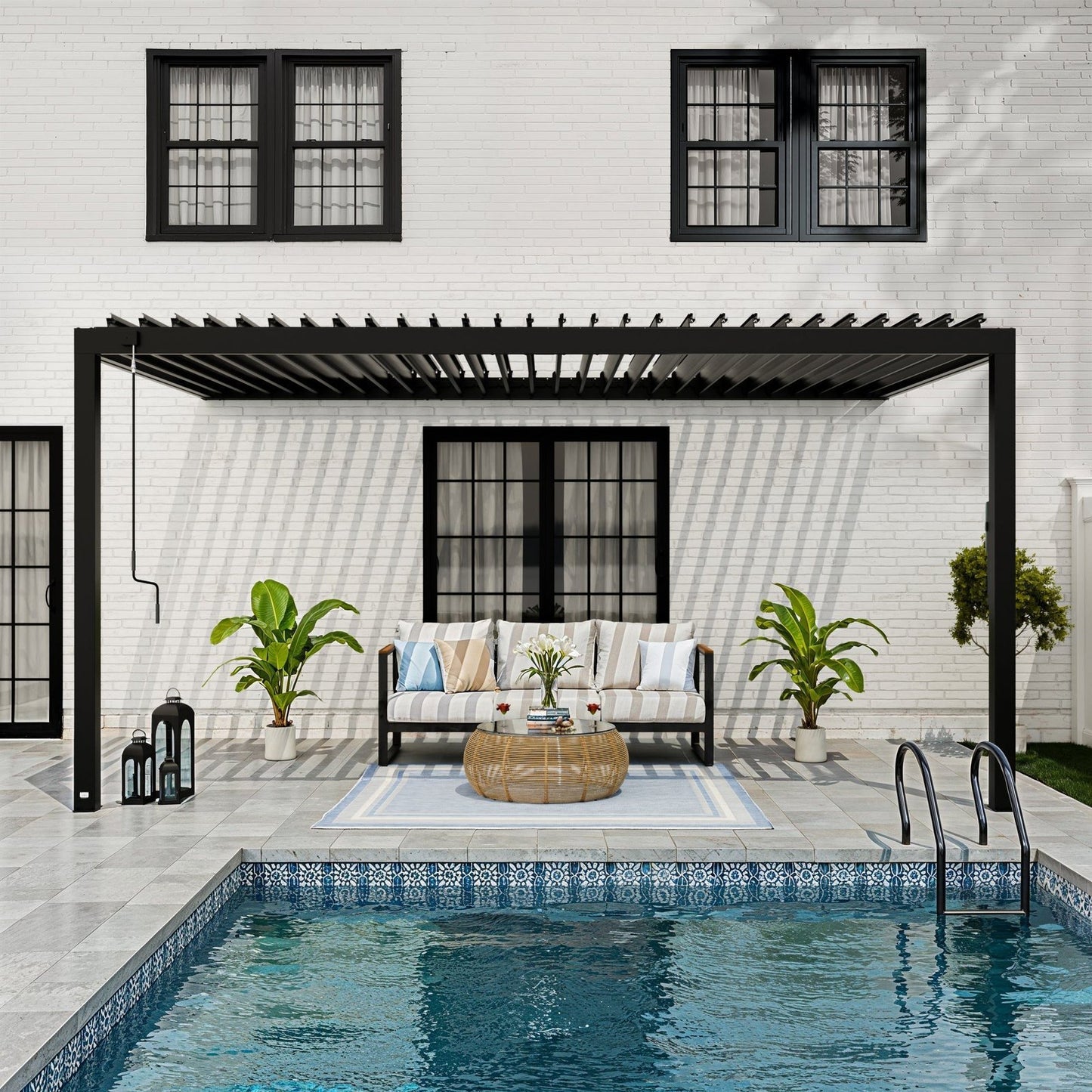 16×10 Evanston Wall Mounted Louvered Pergola
