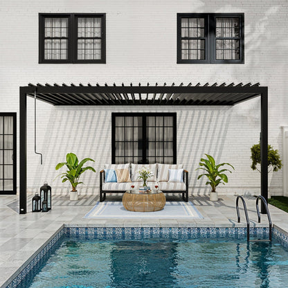16×10 Evanston Wall Mounted Louvered Pergola