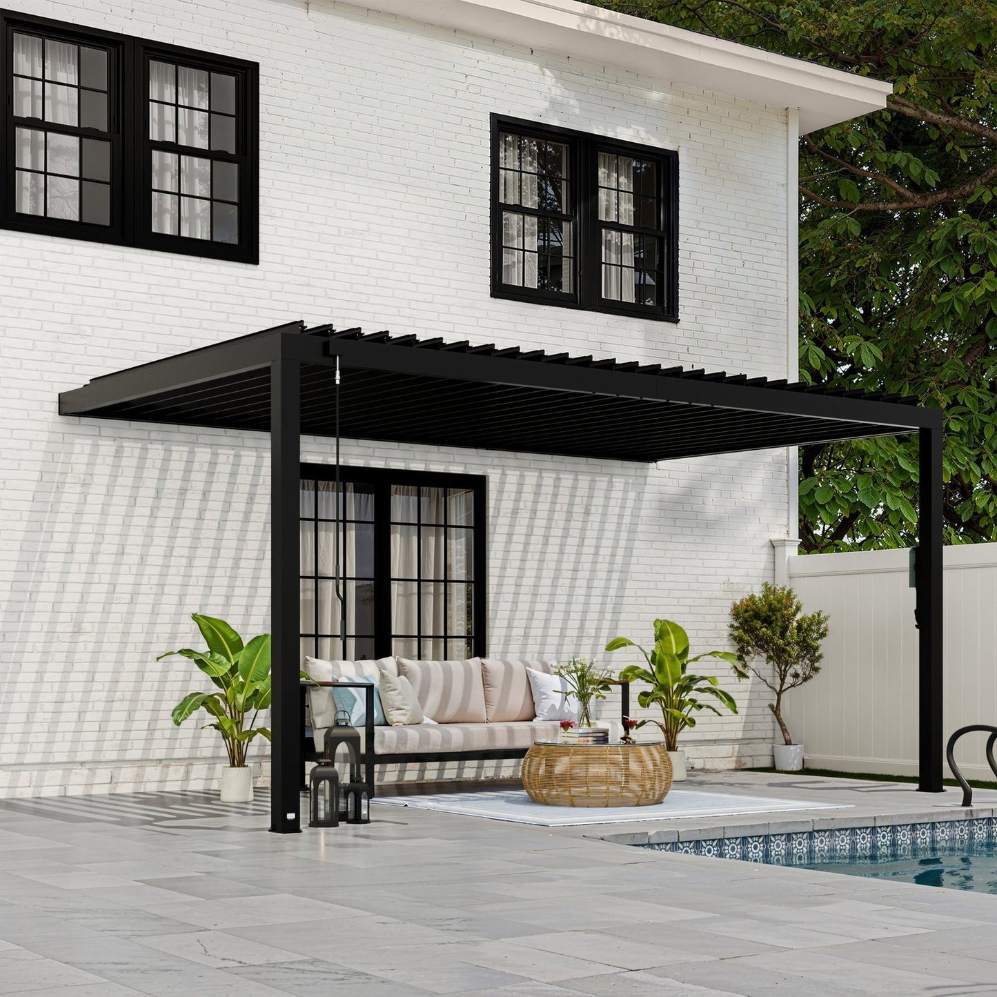 16×10 Evanston Wall Mounted Louvered Pergola