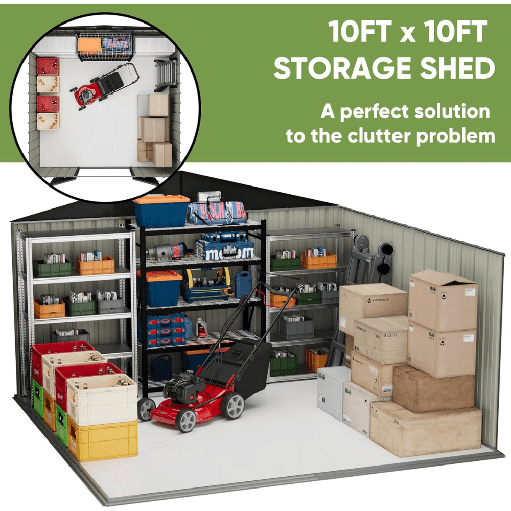 VEIKOUS 10 ft. × 10 ft. Outdoor Metal Storage Shed in Gray