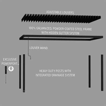 18×10 Sarasota Steel Louvered Pergola