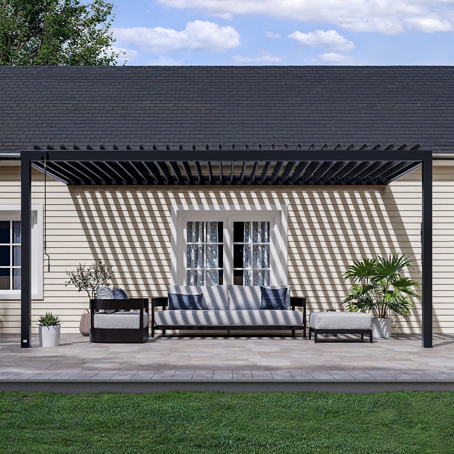 18×10 Evanston Wall Mounted Louvered Pergola