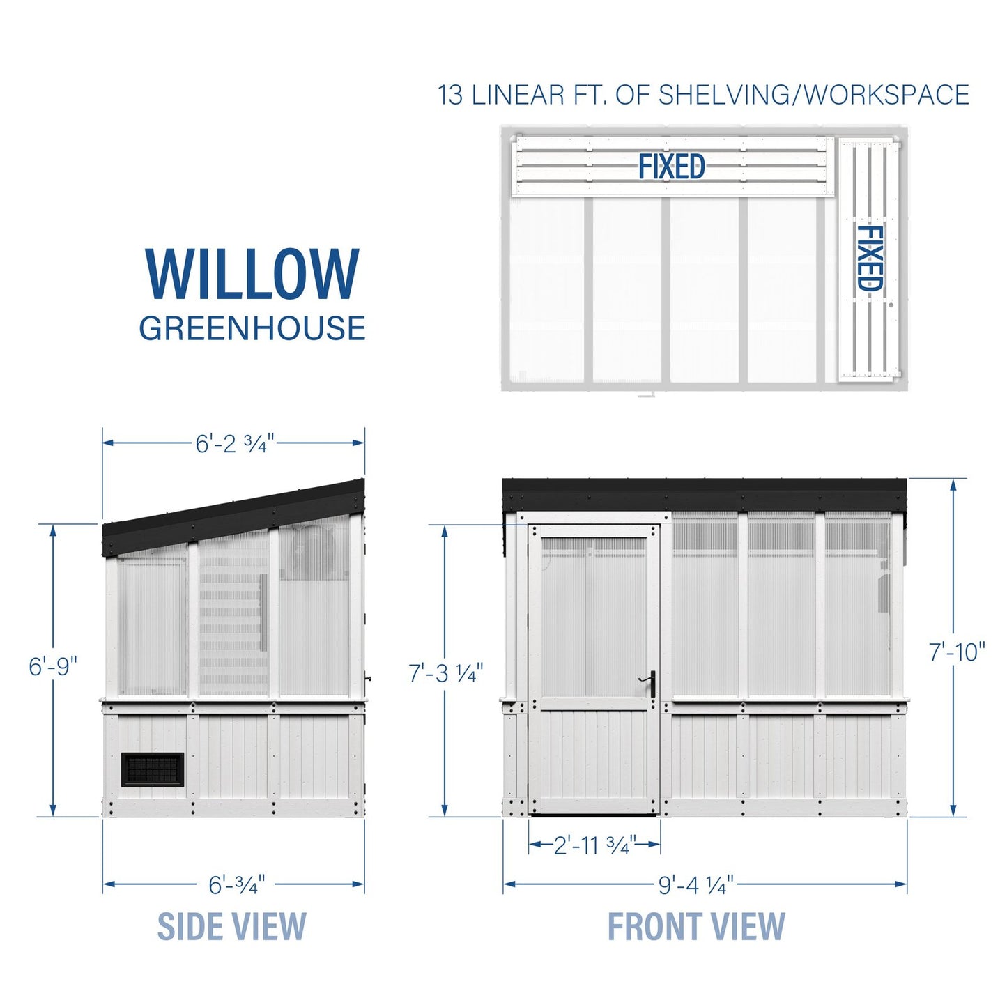 9×6 Willow Greenhouse –    Pre-Stained & Sealed White