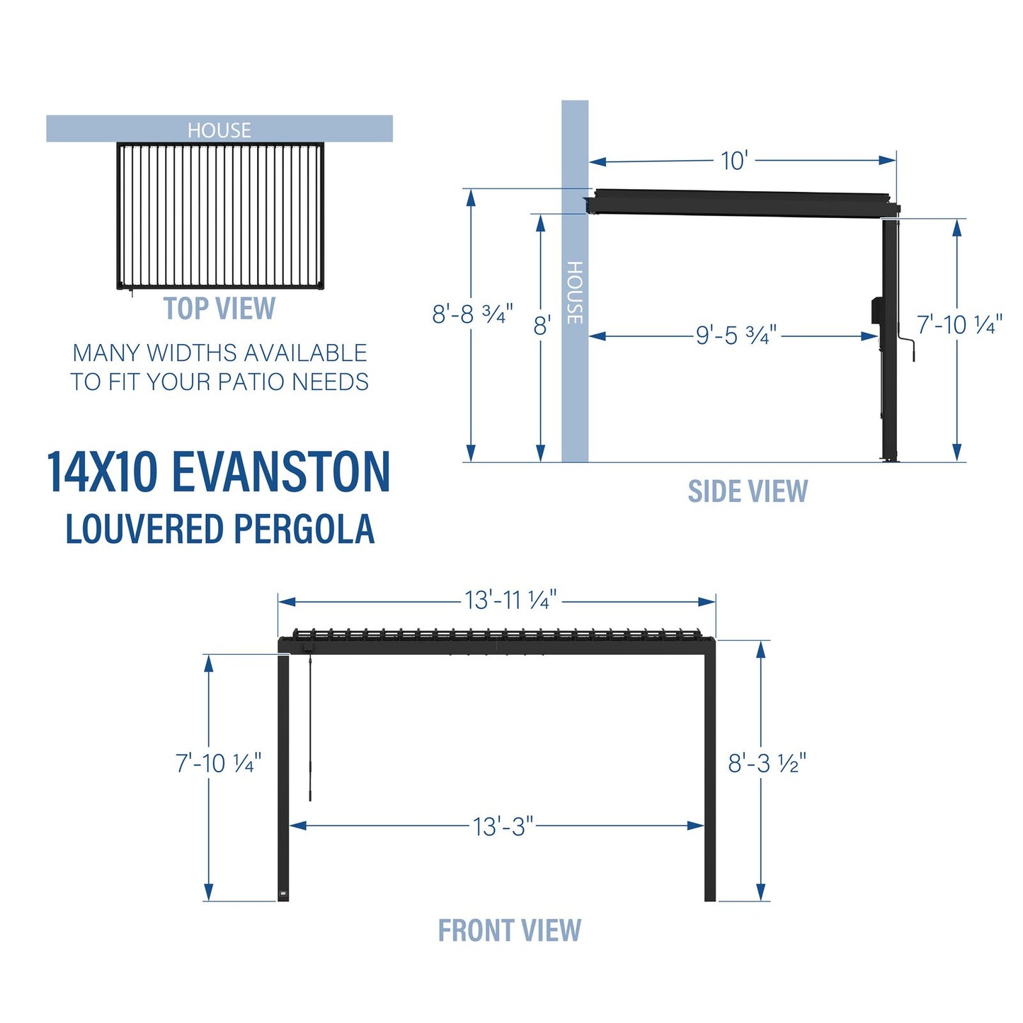 14×10 Evanston Wall Mounted Louvered Pergola