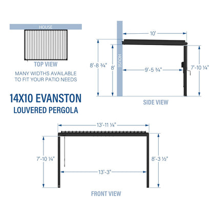 14×10 Evanston Wall Mounted Louvered Pergola