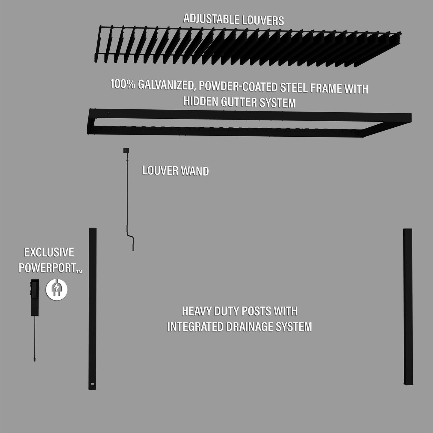 16×10 Evanston Wall Mounted Louvered Pergola