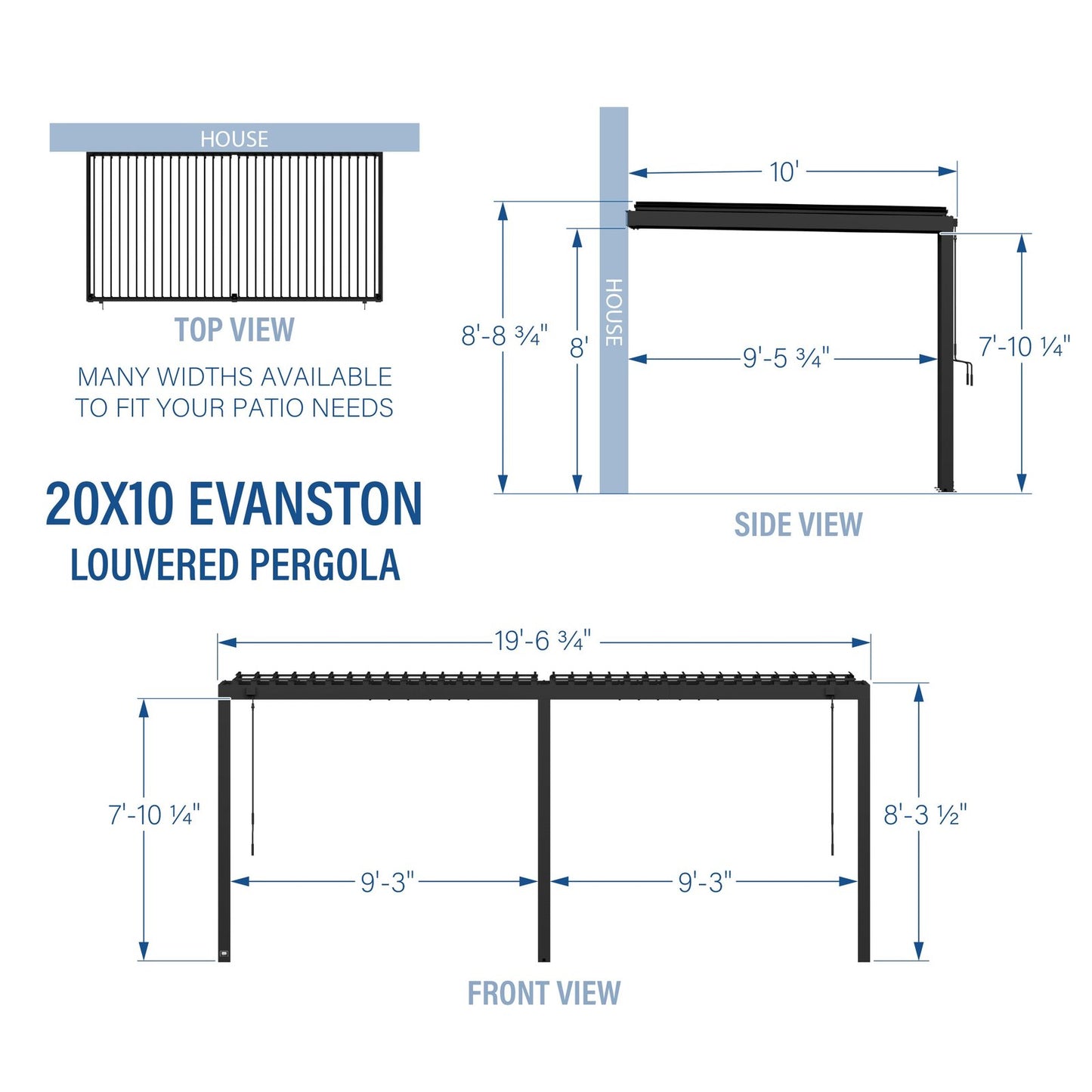 20×10 Evanston Wall Mounted Louvered Pergola