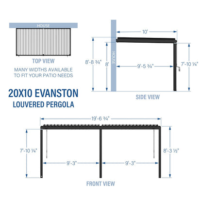 20×10 Evanston Wall Mounted Louvered Pergola