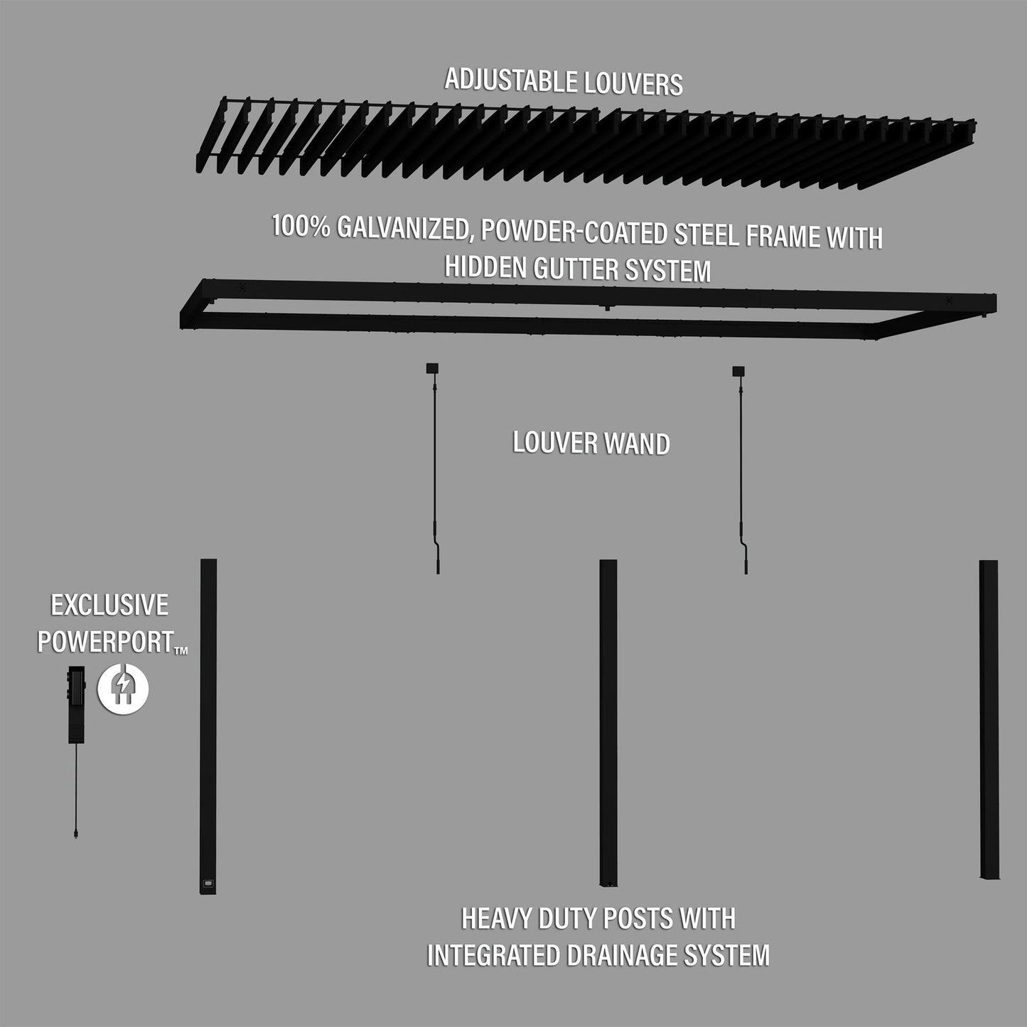 20×10 Evanston Wall Mounted Louvered Pergola