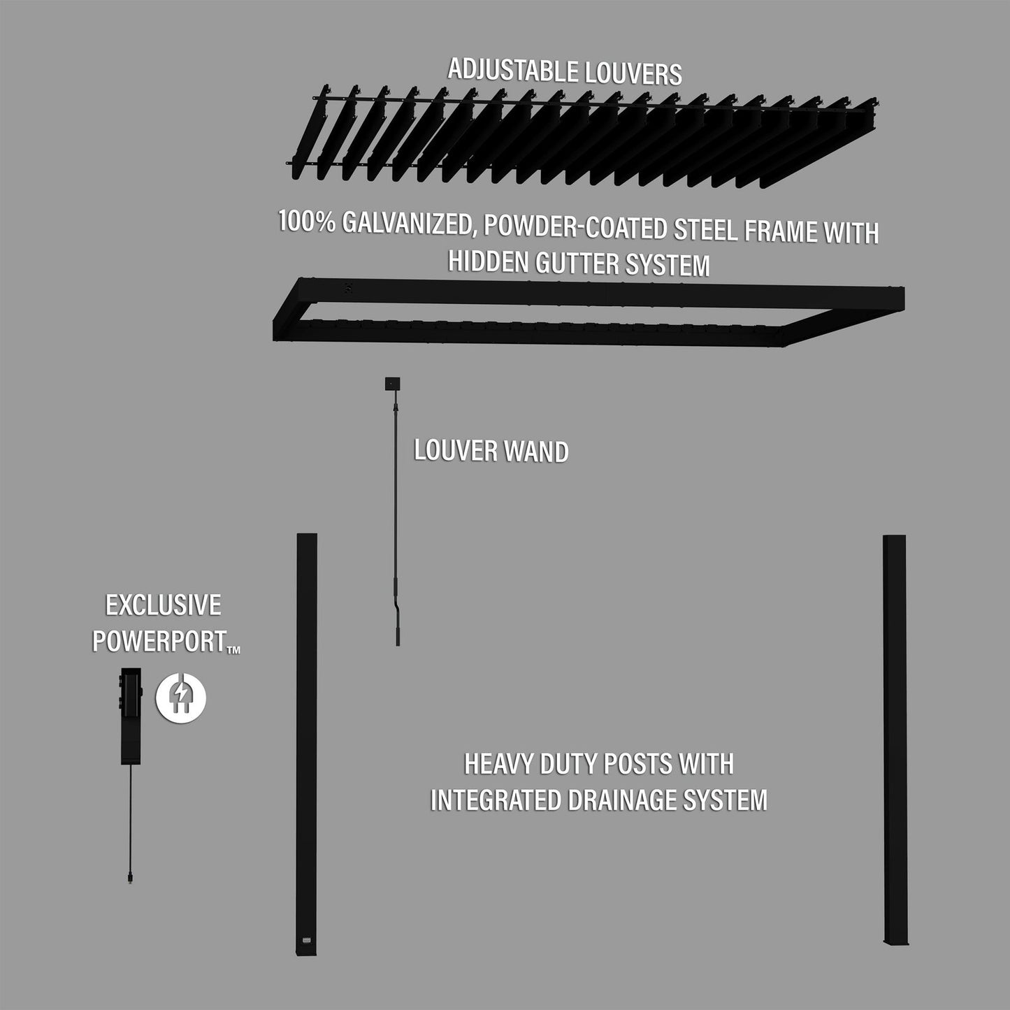 12×10 Evanston Wall Mounted Louvered Pergola