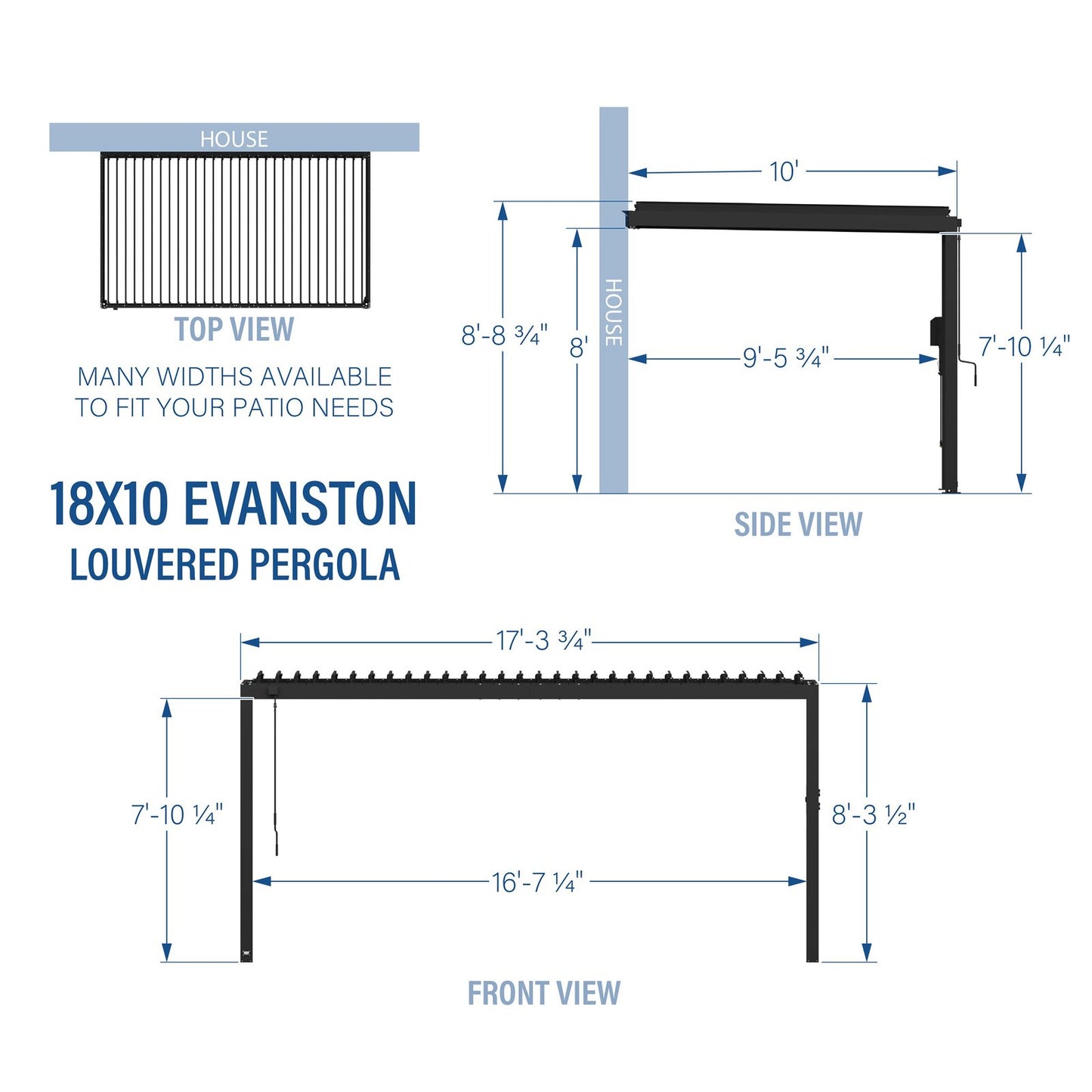18×10 Evanston Wall Mounted Louvered Pergola
