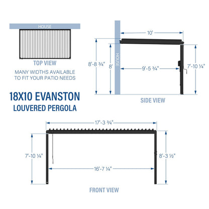 18×10 Evanston Wall Mounted Louvered Pergola
