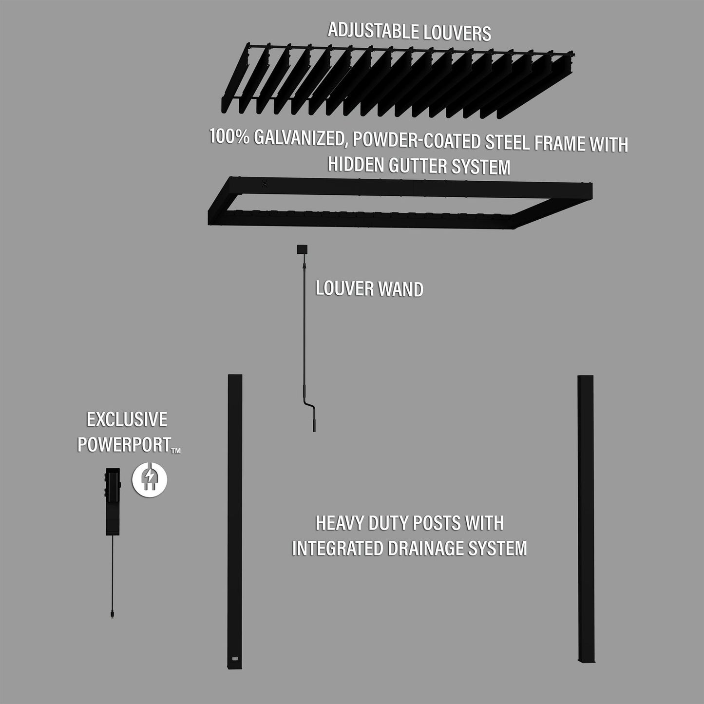 10×10 Evanston Wall Mounted Louvered Pergola