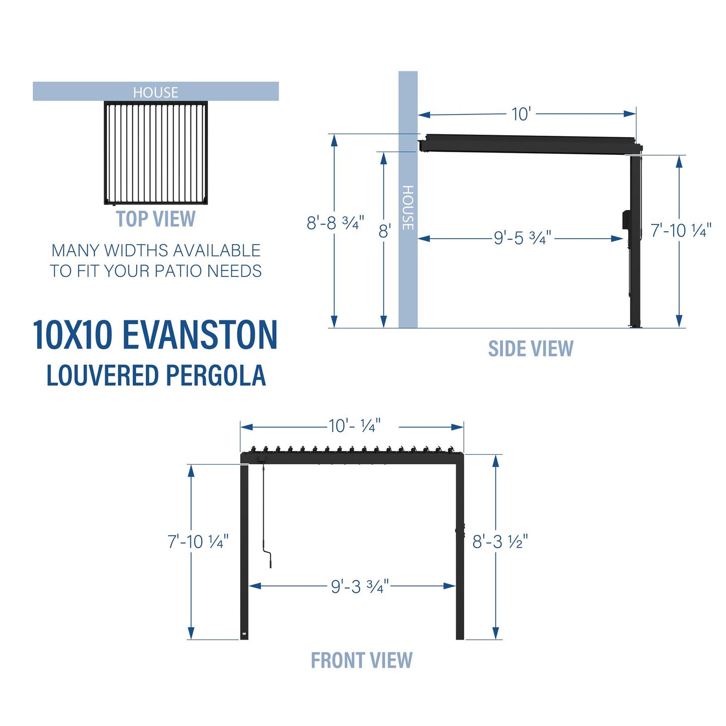 10×10 Evanston Wall Mounted Louvered Pergola