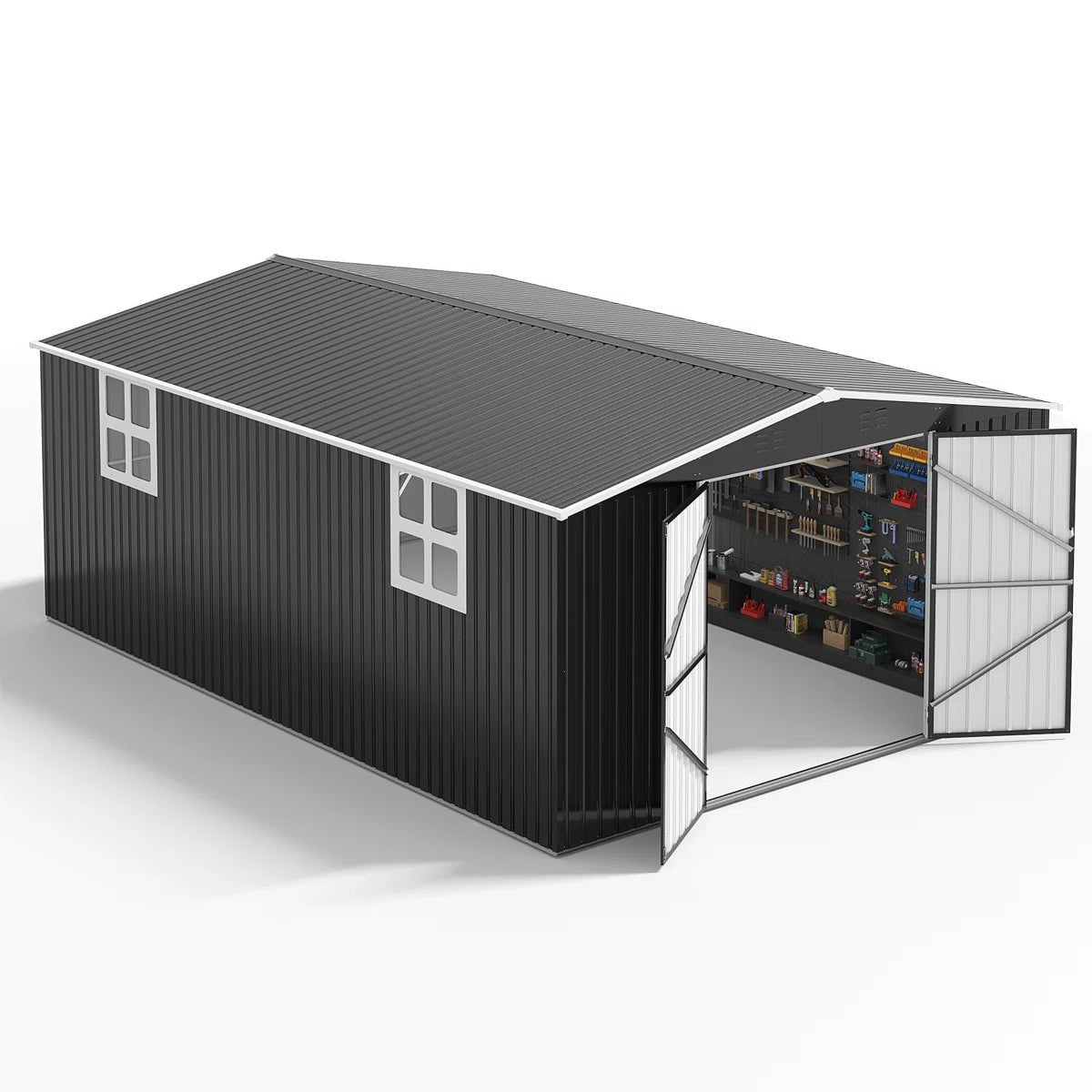 Besteagle 12 ft. × 18 ft. Outdoor Metal Storage Shed with Windows and Lockable Doors