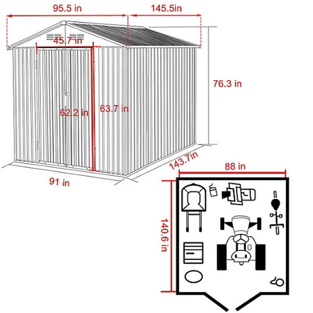 VEIKOUS 8 ft. × 12 ft. Outdoor Metal Storage Shed with Lockable Door and Vents