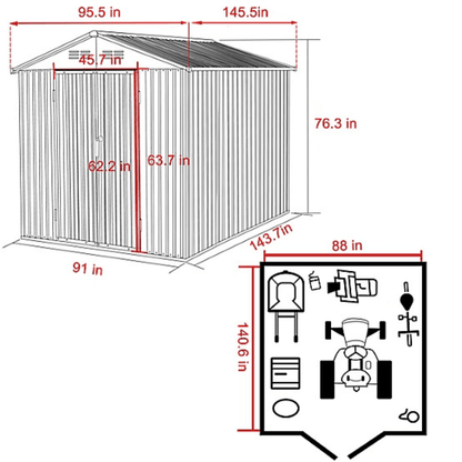 VEIKOUS 8 ft. × 12 ft. Outdoor Metal Storage Shed with Lockable Door and Vents