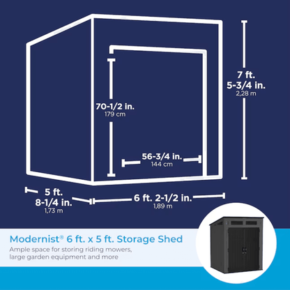 Suncast Modernist 6 ft. × 5 ft. Storage Shed with Tool Hook