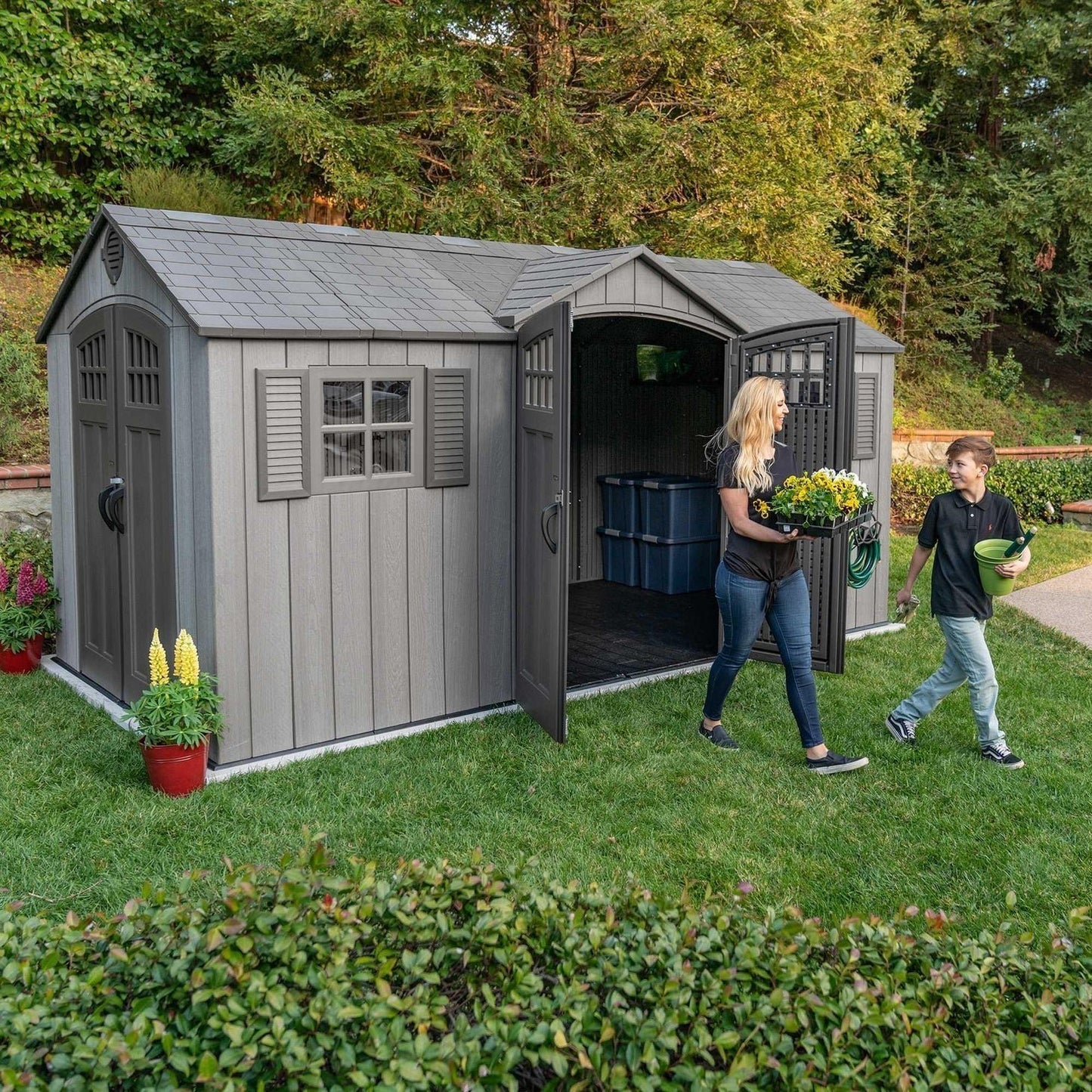 Lifetime 60318 15 ft. × 8 ft. Dual-Entry Outdoor Storage Shed