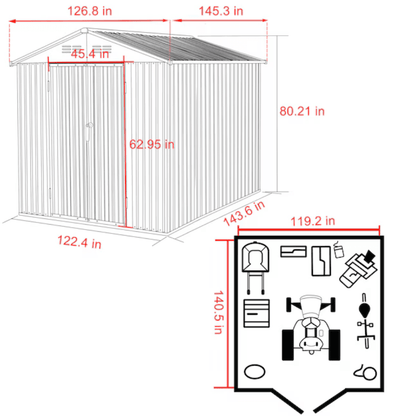 VEIKOUS 10 ft. × 12 ft. Outdoor Metal Storage Shed in Gray
