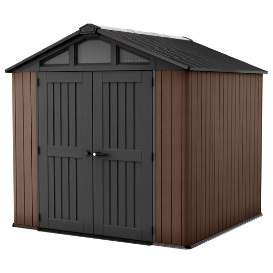 Keter Stronghold 8x8ft Garden Shed – Brown | 6m² Outdoor Storage | Evotech+ Resin Composite | Double‑Wall Construction | Steel‑Reinforced Roof | Skylight & Windows | Heavy‑Duty Floor | Lockable Doors