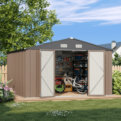 VEIKOUS 10 ft. × 10 ft. Outdoor Metal Storage Shed in Gray