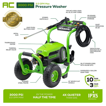3000 PSI Pressure Washer w/ 15″ Surface Cleaner & Extension Combo Kit