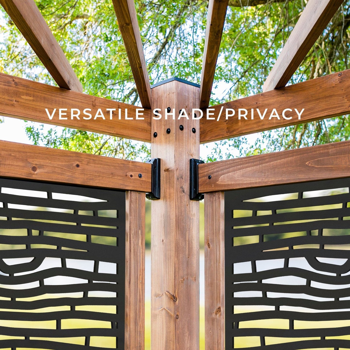 Tuscany Corner Pergola with Conversation Seating – Bamboo Panels