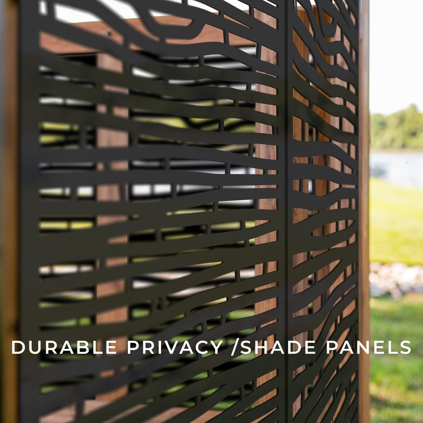 Tuscany Corner Pergola with Conversation Seating – Bamboo Panels