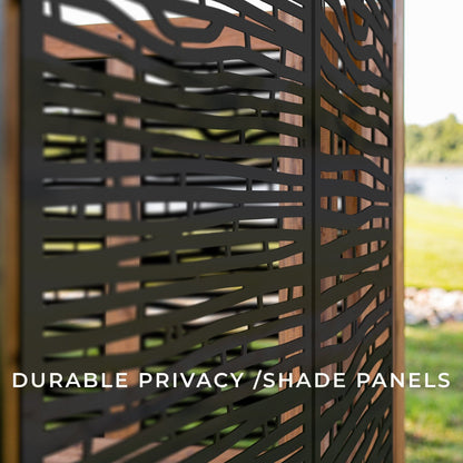 Tuscany Corner Pergola with Conversation Seating – Bamboo Panels