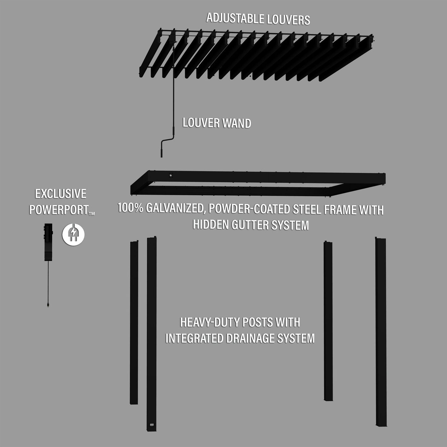 10×10 Sarasota Steel Louvered Pergola