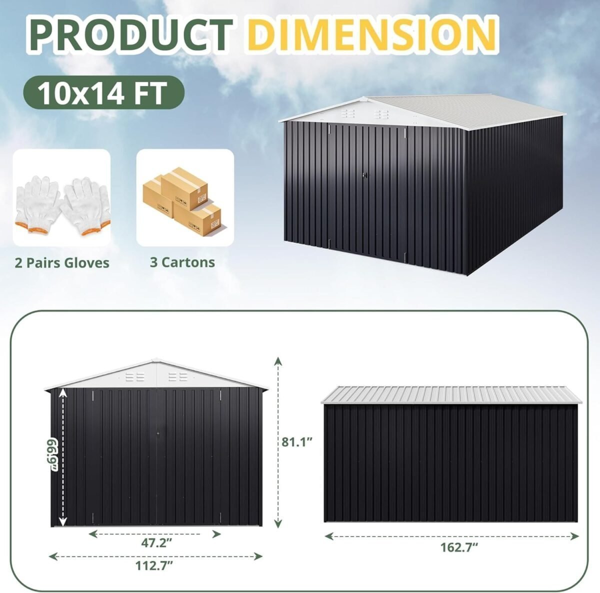 Patiowell 10 ft. × 12 ft. Metal Outdoor Storage Shed