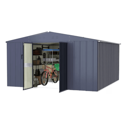VEIKOUS 10 ft. × 12 ft. Outdoor Metal Storage Shed in Gray