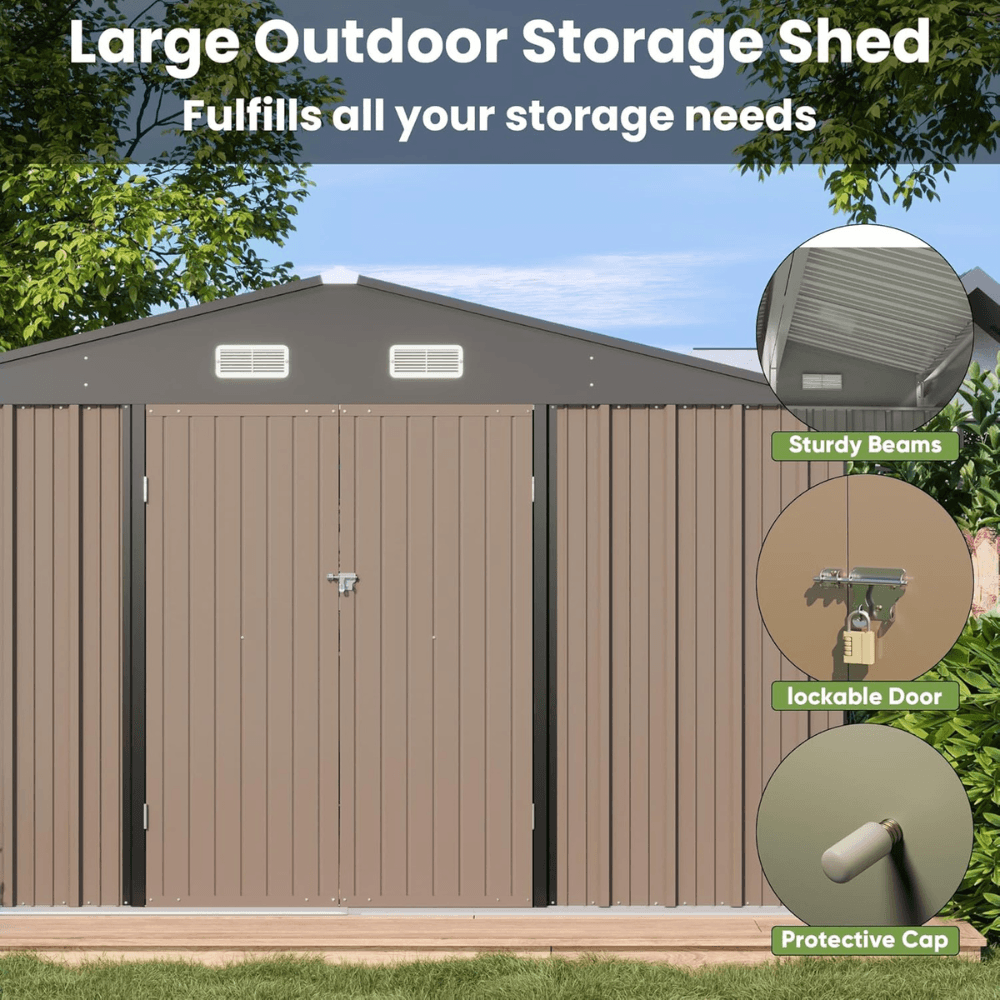 VEIKOUS 10 ft. × 10 ft. Outdoor Metal Storage Shed in Gray