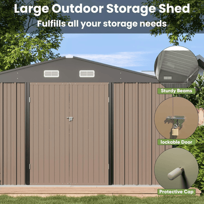 VEIKOUS 10 ft. × 10 ft. Outdoor Metal Storage Shed in Gray