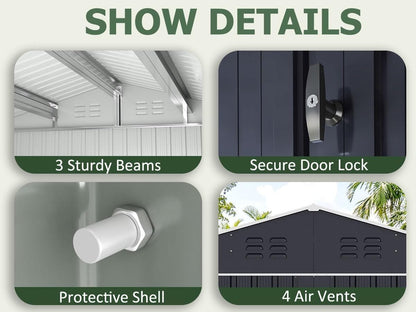 Patiowell 10 ft. × 12 ft. Metal Outdoor Storage Shed