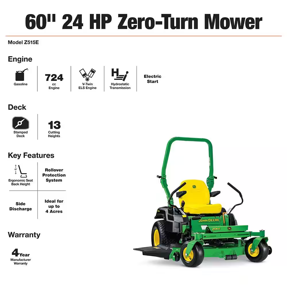 John Deere Z515E 60 in. 24 HP V-Twin ELS Gas Dual Hydrostatic Zero-Turn Riding Mower