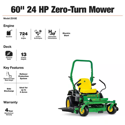 John Deere Z515E 60 in. 24 HP V-Twin ELS Gas Dual Hydrostatic Zero-Turn Riding Mower